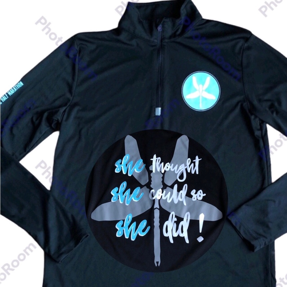 Performance Long Sleeve Tee Shirt SHE POWER MARATHON 1/4 Zip Large Black Women’s